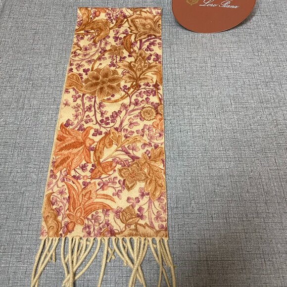 Loro Piana Cashmere Short Fringe Floral Tapestry look Scarf with Box EUC - Picture 4 of 11